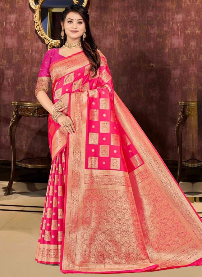 Banarasi Silk Pink Wedding Wear Zari Work Saree